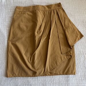 Genny Mini‎ Skirt Womens 8 Tan Yellow Asymmetrical Pleated Italy Designer Lined